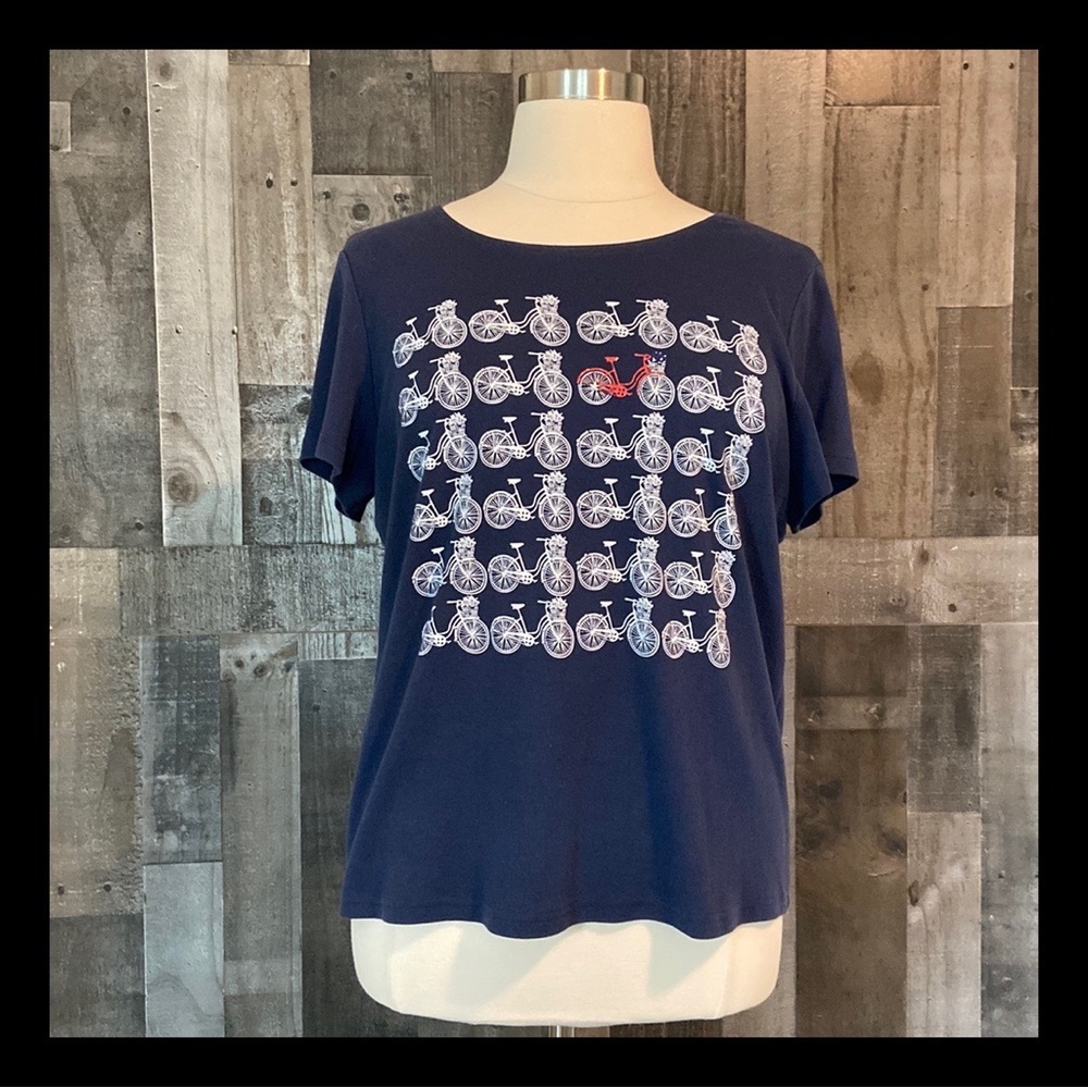 Karen Scott red white and blue top size 16 sparkly bicycle patriotic 4th of July